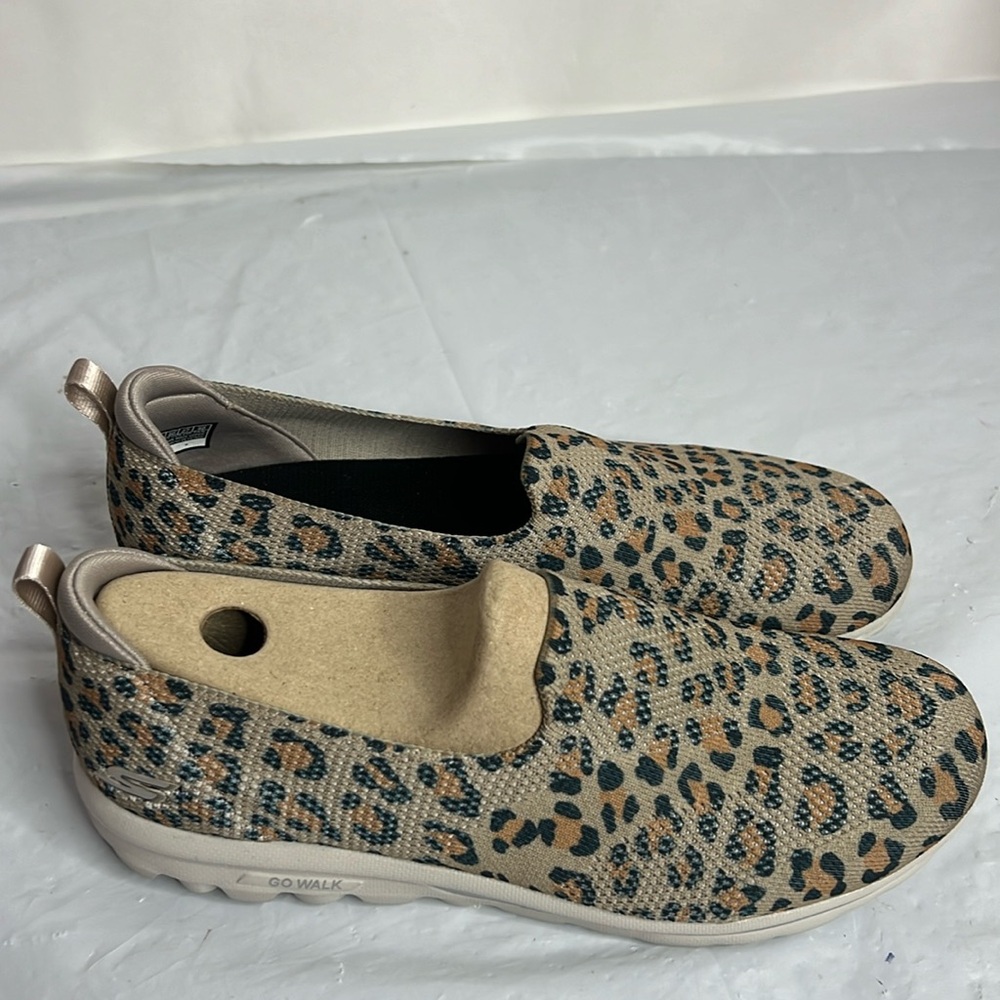 Skechers Womens Go Walk Joy Tan Animal Print Slip-On Sneakers Shoes NWT